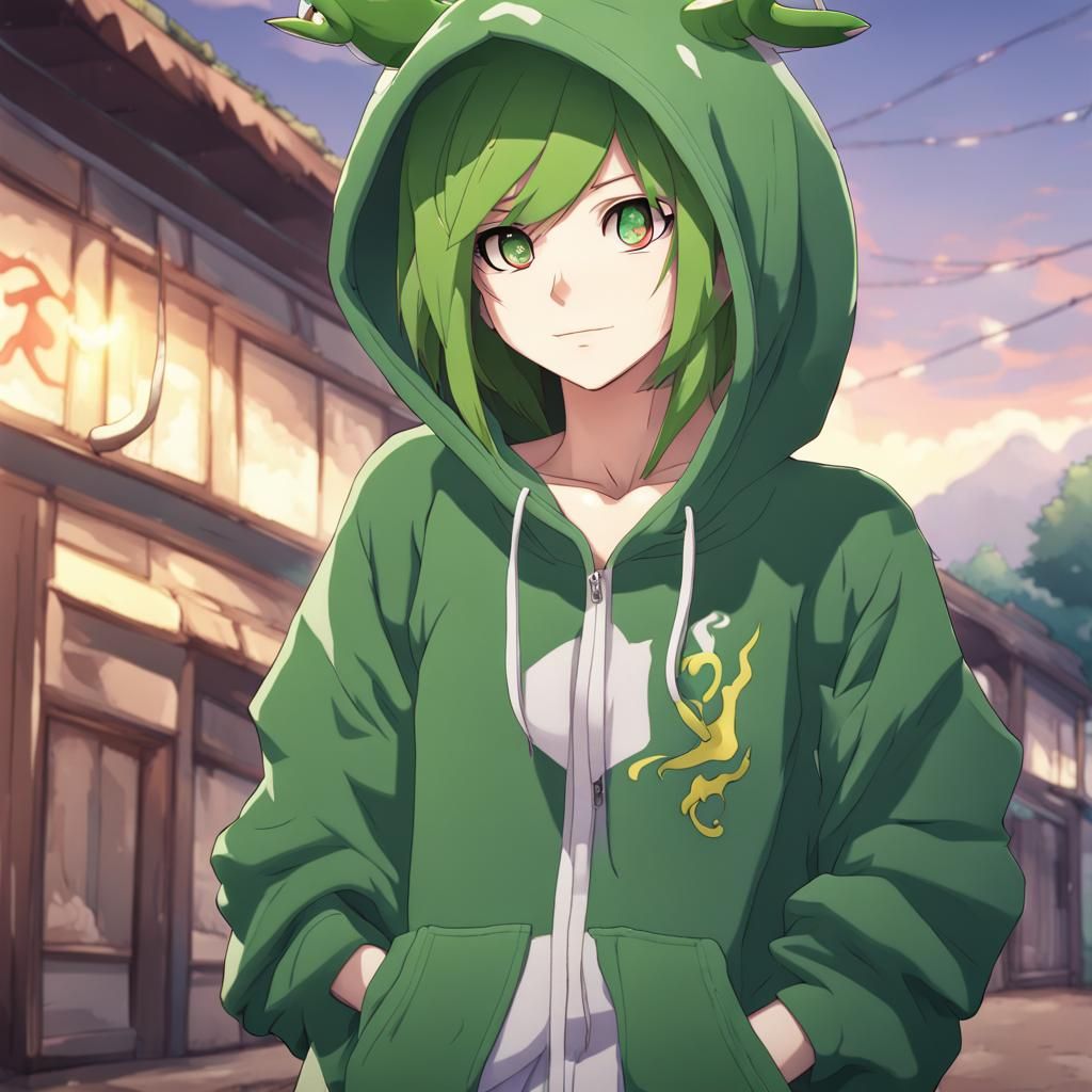Anime Girl in Serperior Hoodie Digital Art