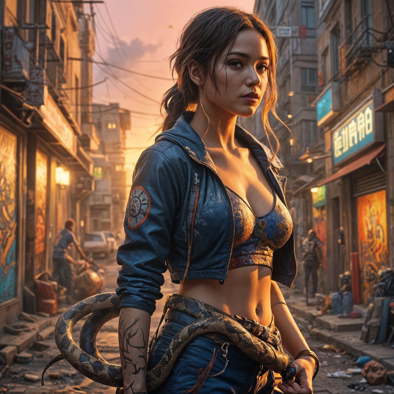 Vibrant Snake Goddess in Graffiti Style