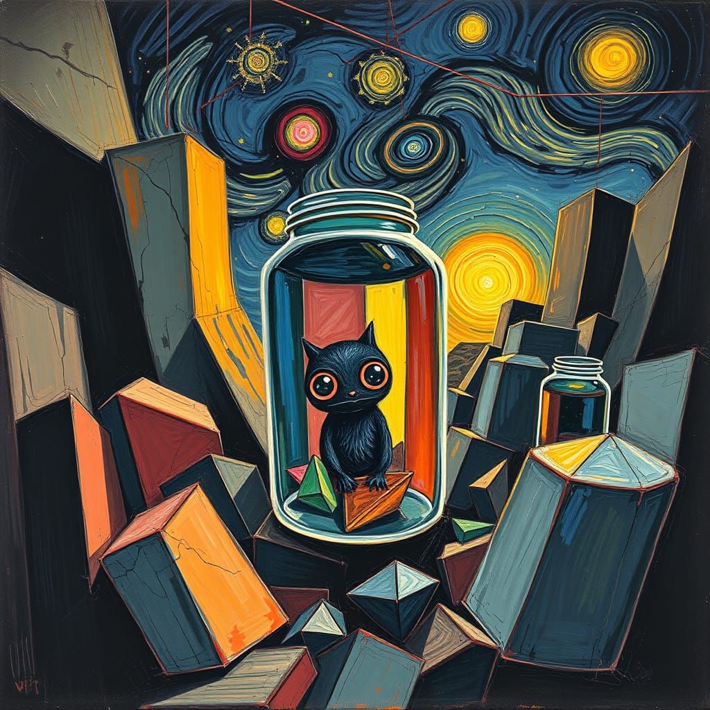 Abstract Geometric Collision in Void, Brutalist Style