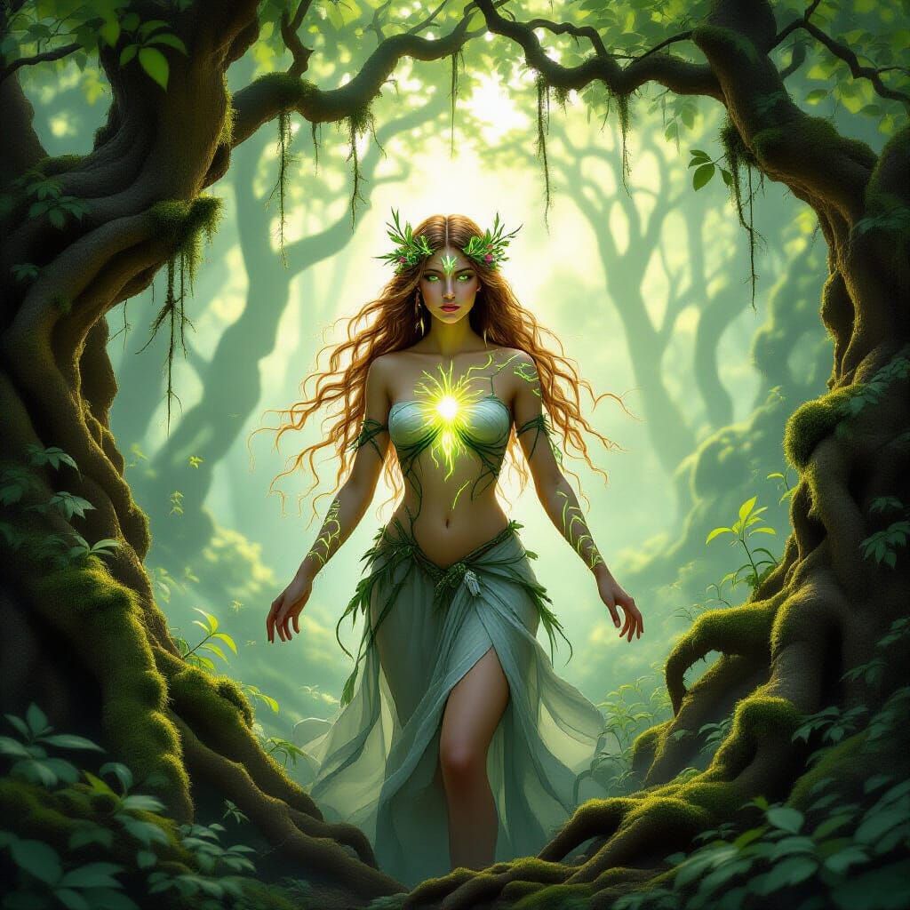 Ethereal Forest Nymph in Dappled Sunlight