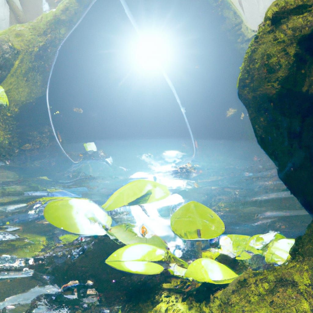 Misty Cave with Lily Pads and Lens Flare