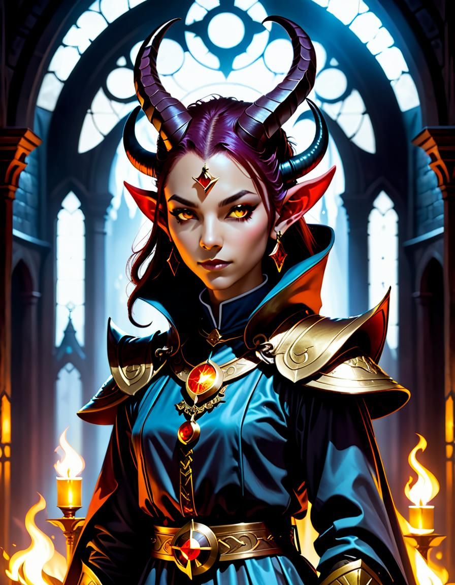 Tiefling Cleric in Sacred Sanctuary, Comic Art