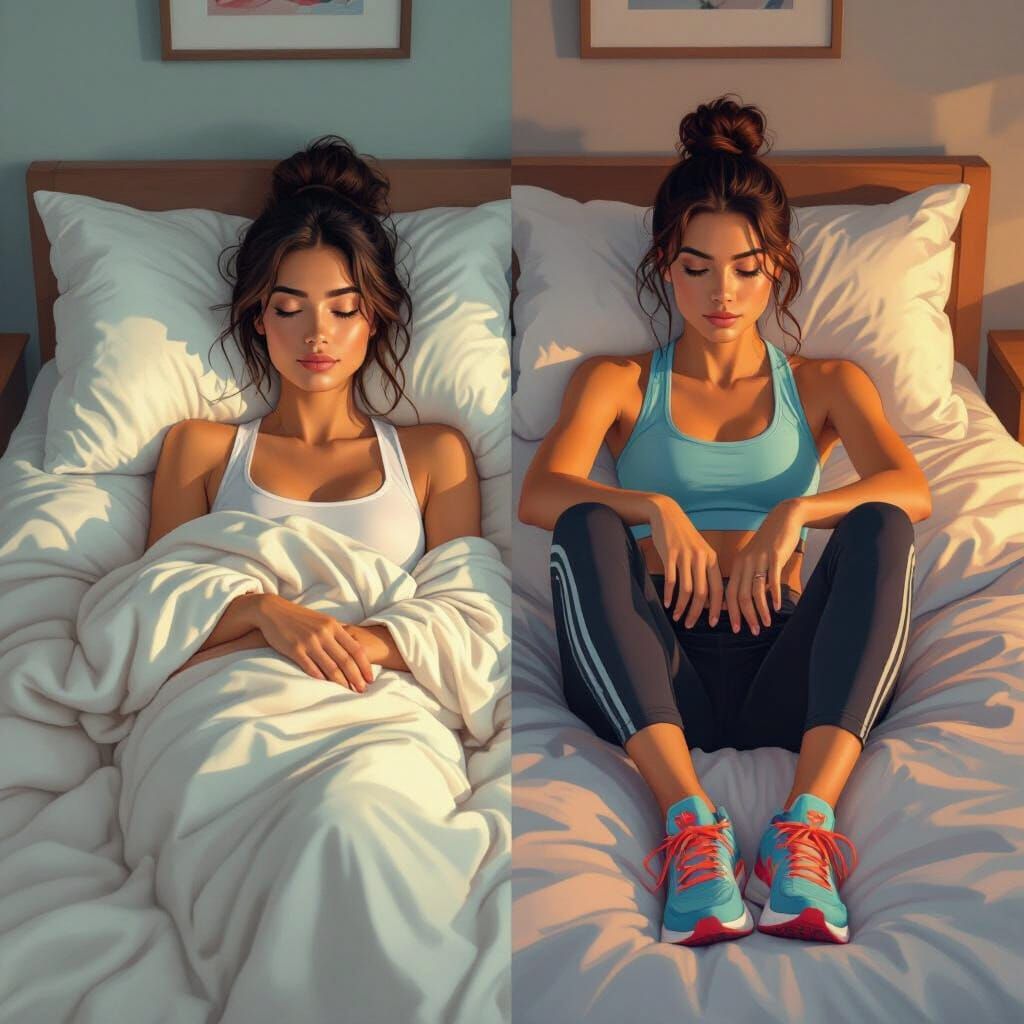 Contrasting Lifestyles: Relaxation vs. Fitness on a Bed