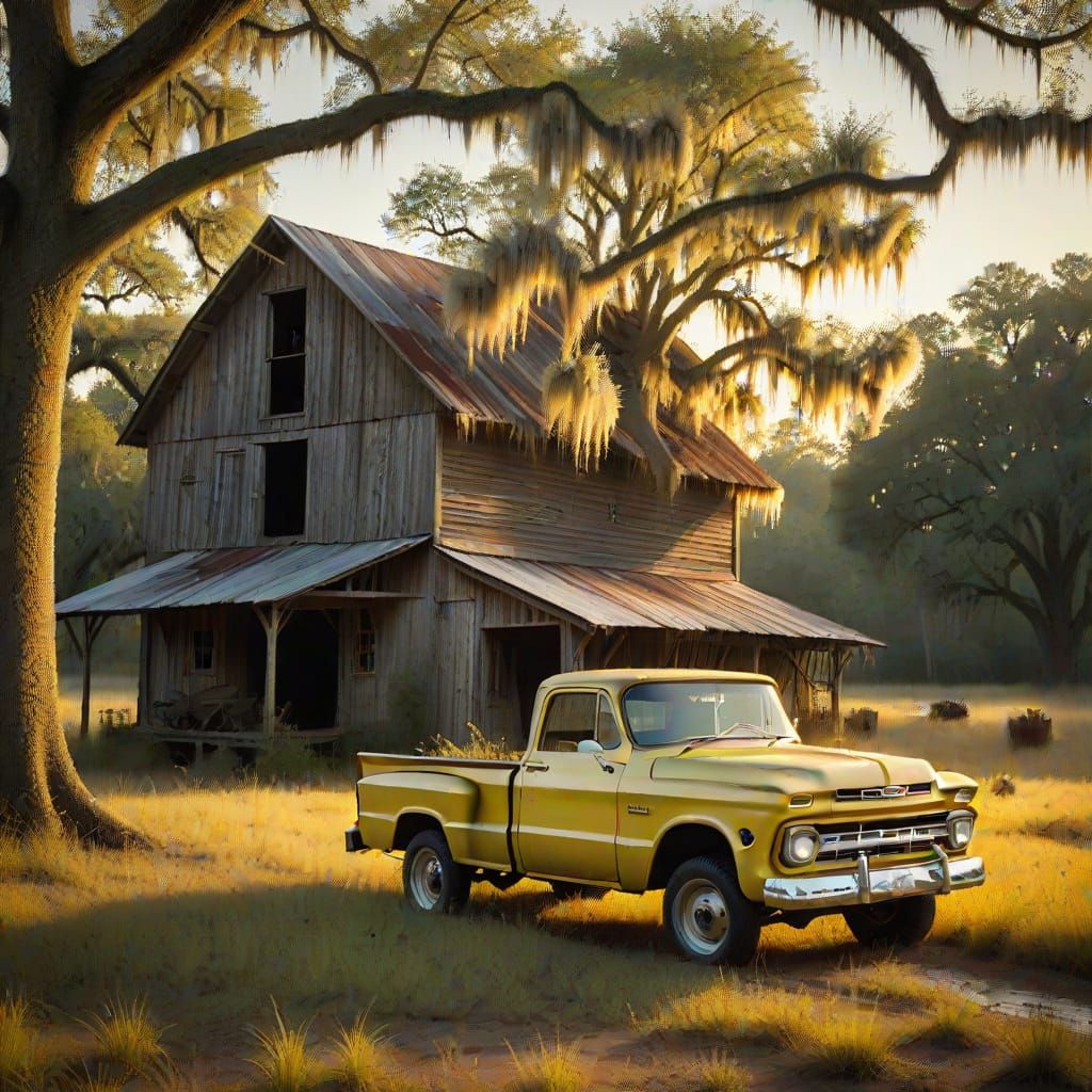 Vintage Chevy Truck and Deer in Golden Light