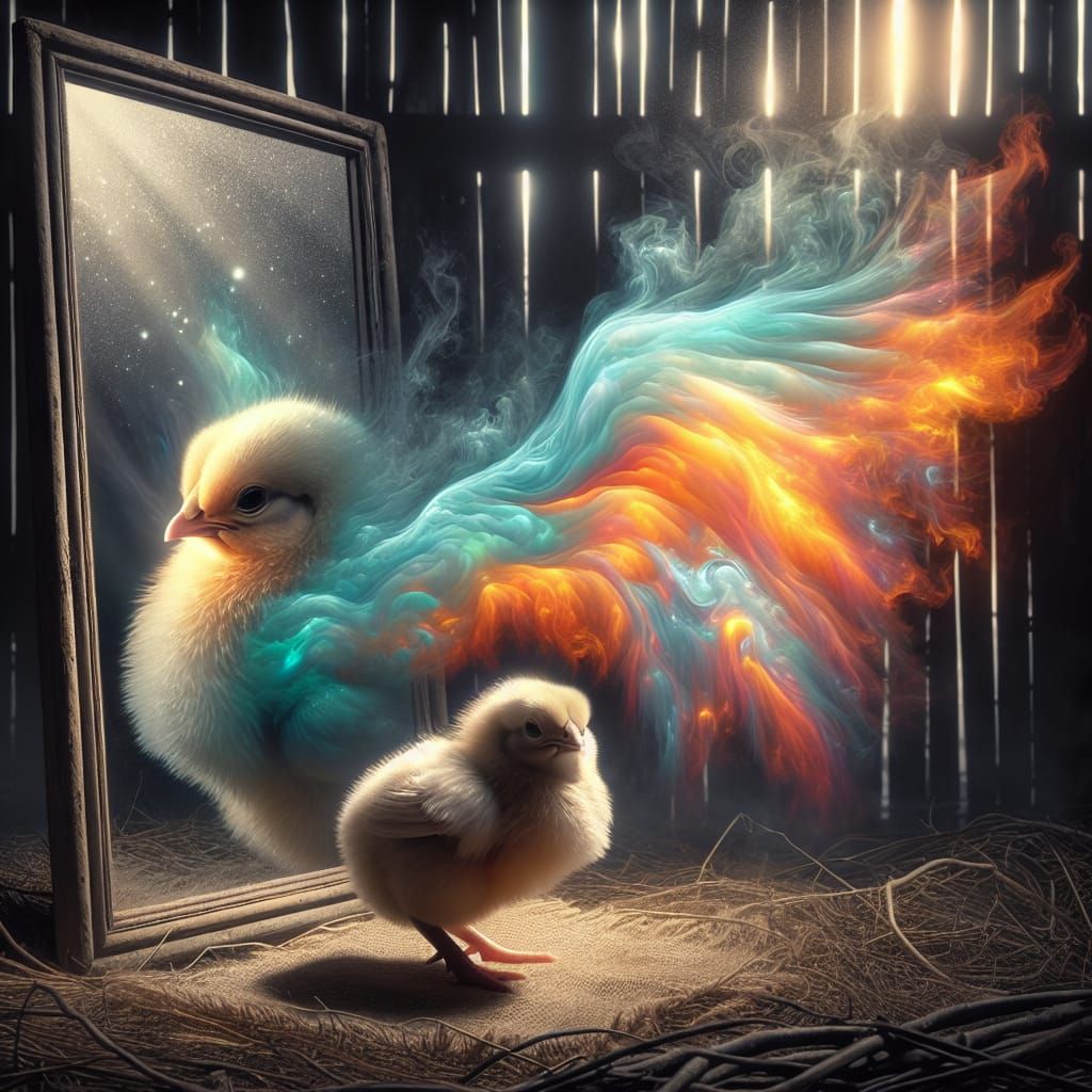Chick and Phoenix Reflection in Romantic Style