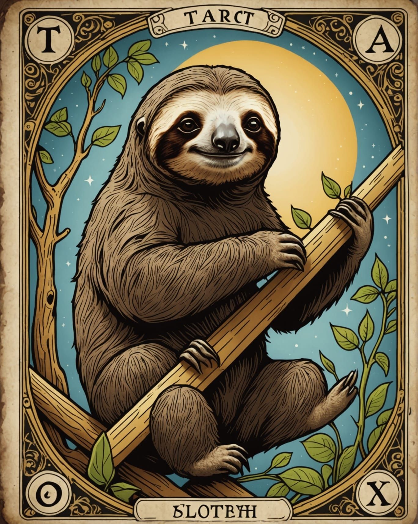 Sloth Tarot Card Illustration