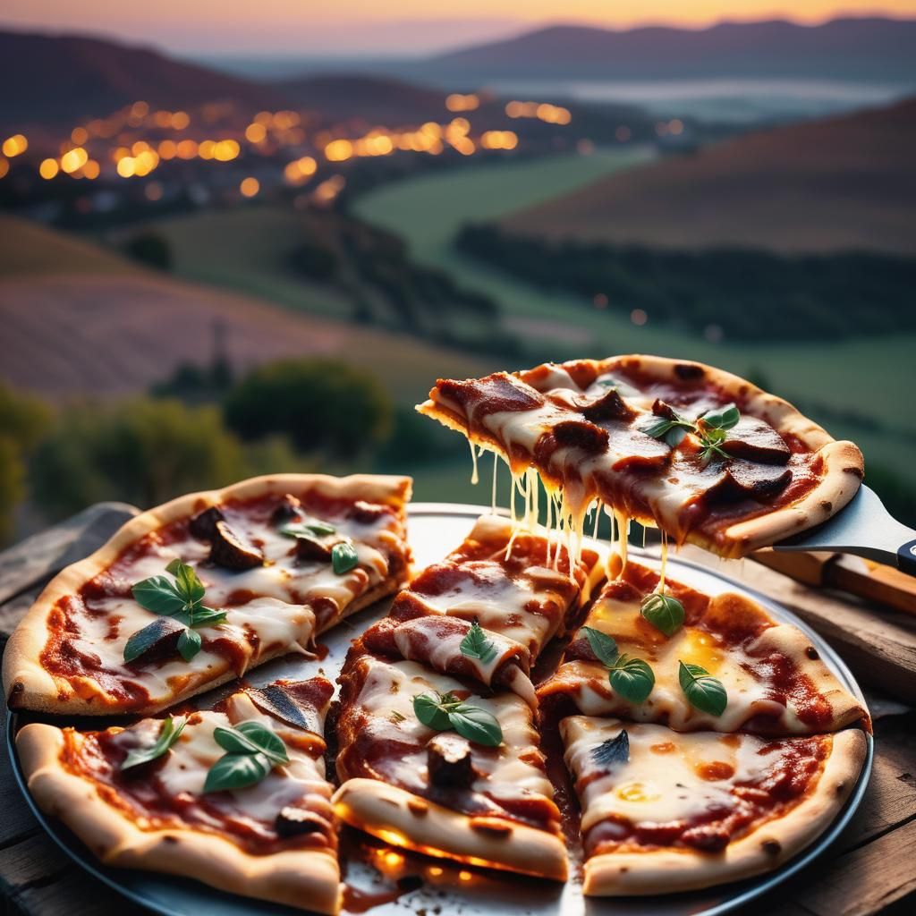 Delicious Pizza and Ribs at Night: Food Photography