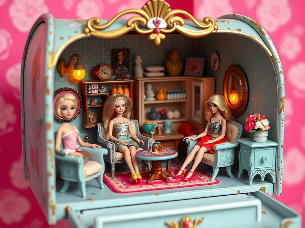 Whimsical Miniature Mailbox Dollhouse Scene with Barbie