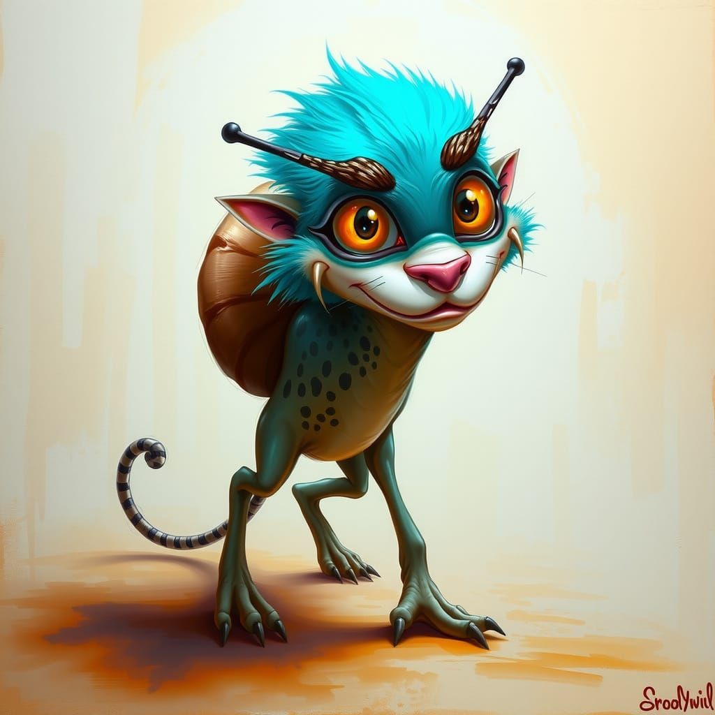 Whimsical Cheetah-Snail Hybrid in Teal, Surreal Pop Art Styl...