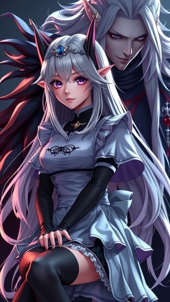 Dark Elf Maid and Vampire in Anime Style