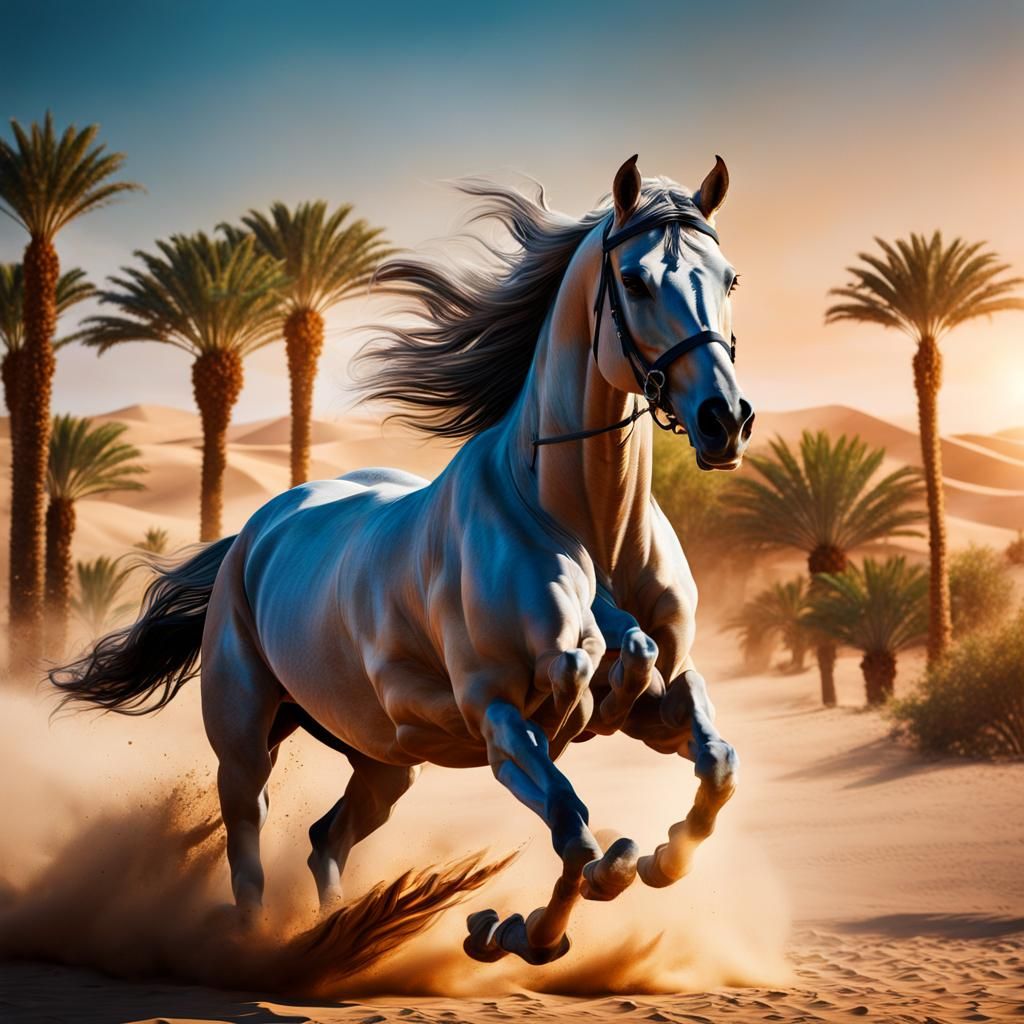 Arabian Horse Runs at Breathtaking Speed in Desert