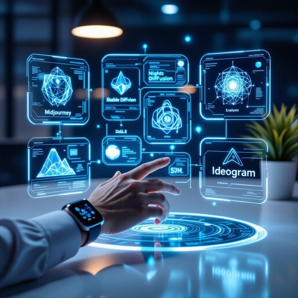 Futuristic Holographic AI Art Generator Interfaces