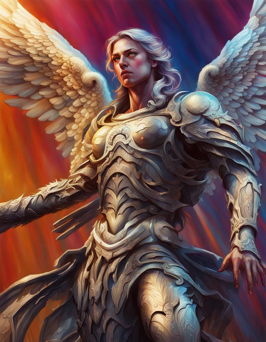 Detailed Archangel Concept Art with Colorful Lighting
