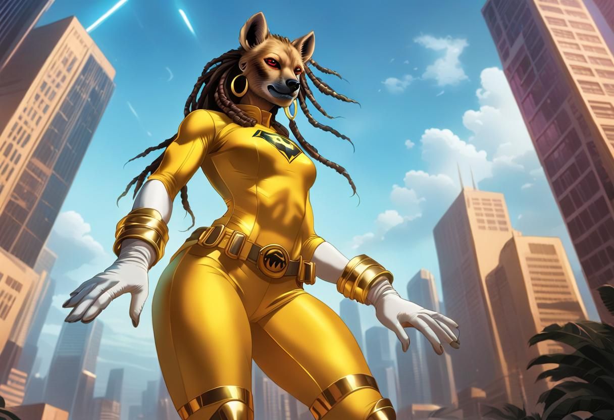 Synthwave Hyena Superhero Comic Book Art