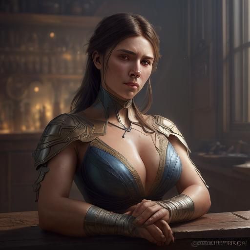 Strong Shoemaker Woman Portrait in Hyperdetailed Style