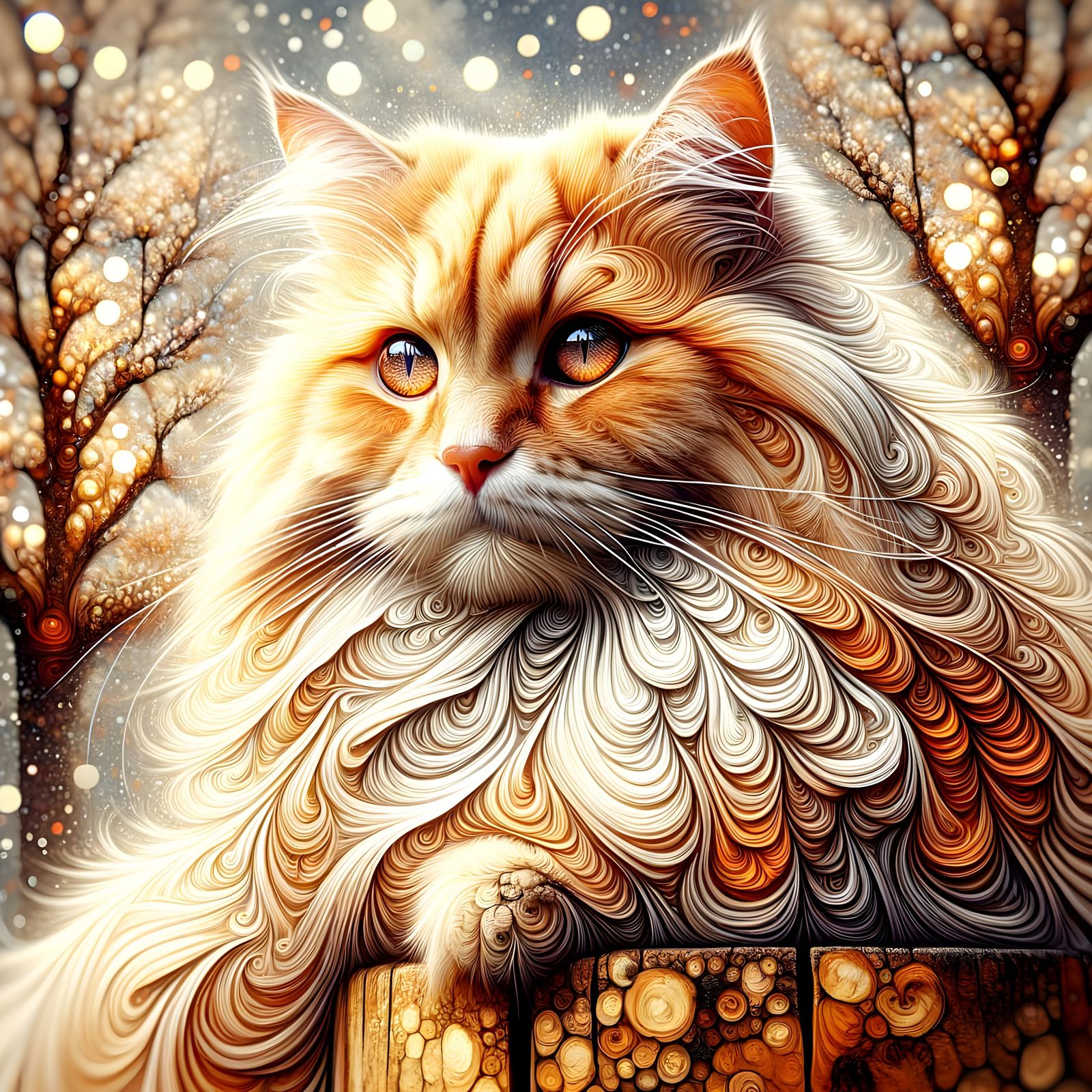 Majestic Orange Cat on Burlwood Post in Spring