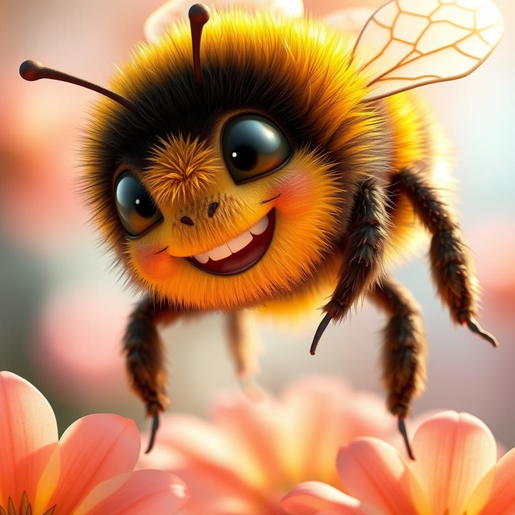 Vibrant Bumble Bee in Hyper-Realistic 3D