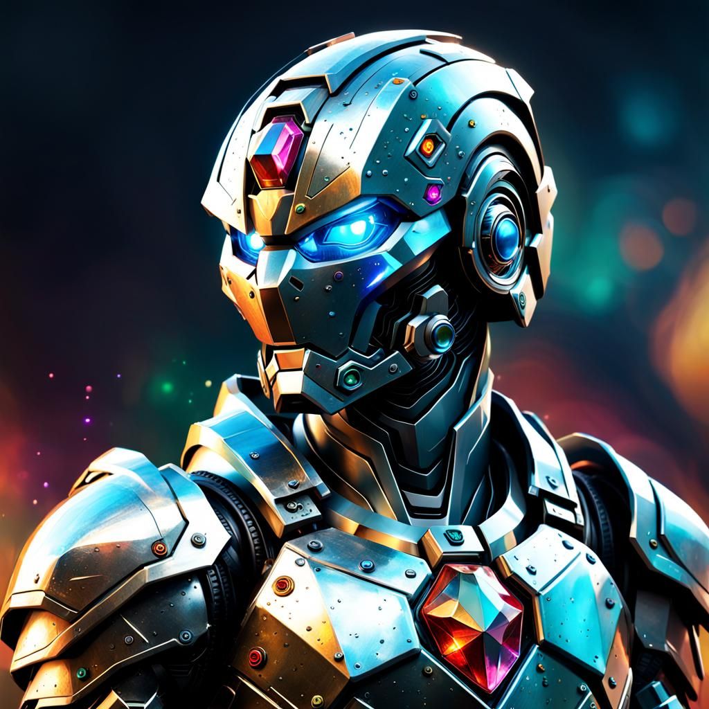 Gem-Powered Technological Armor: Hyperrealistic Concept Art