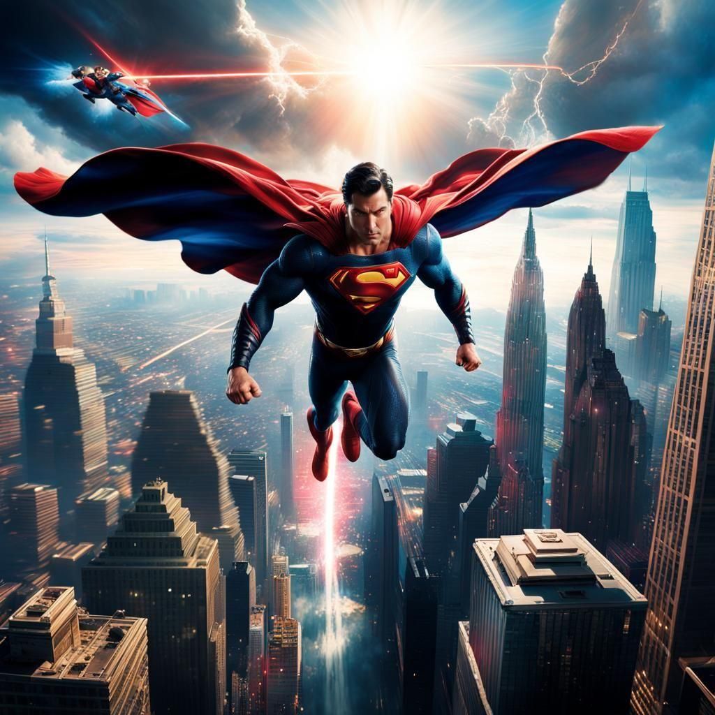 Superman Flying with Laser Vision, Hyperrealistic Art