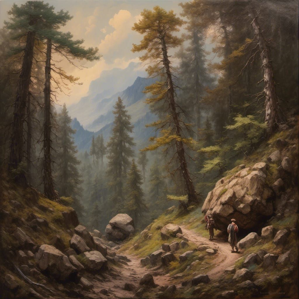 Forest Trail Encaustic Painting by James Gurney