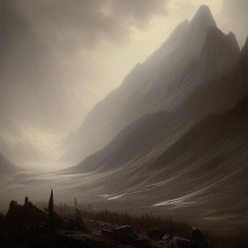 Misty Mountain Horror Landscape in Doré Style