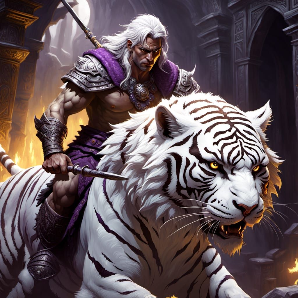Barbarian on White Tiger: Dark Fantasy Concept Art