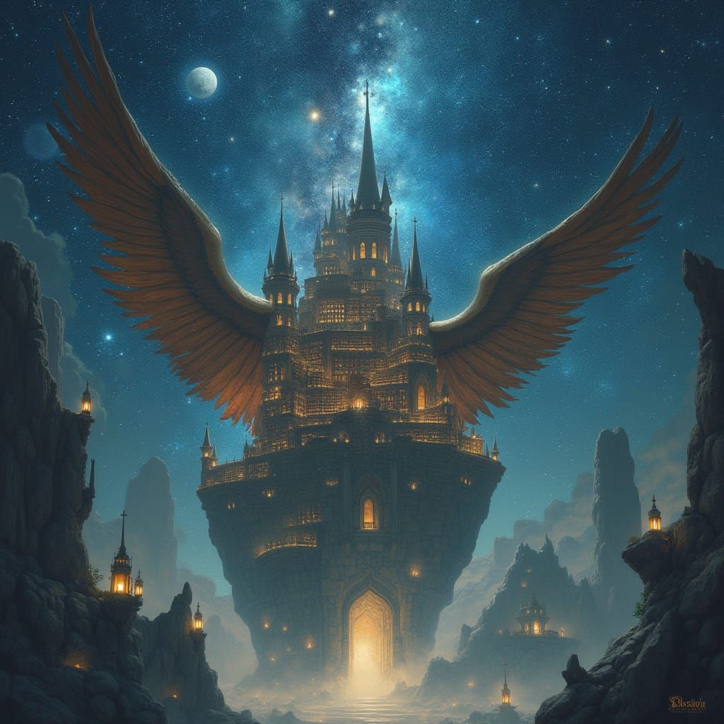 Surreal Library Soars Through Celestial Expanse as Cosmic Wi...