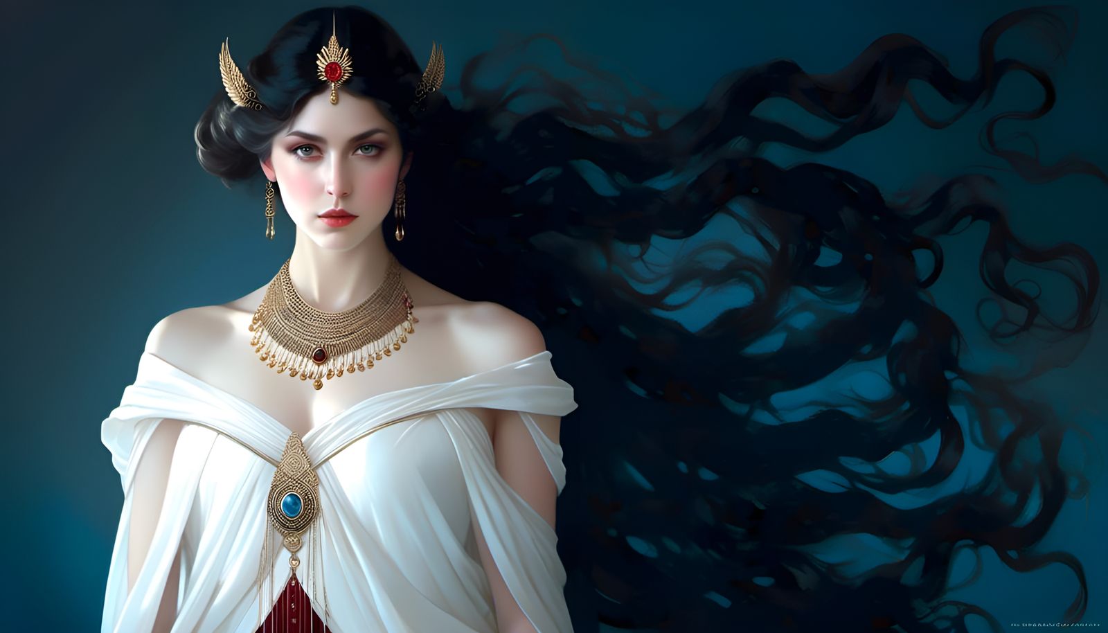Goddess Portrait with Detailed Eyes in Classic Style