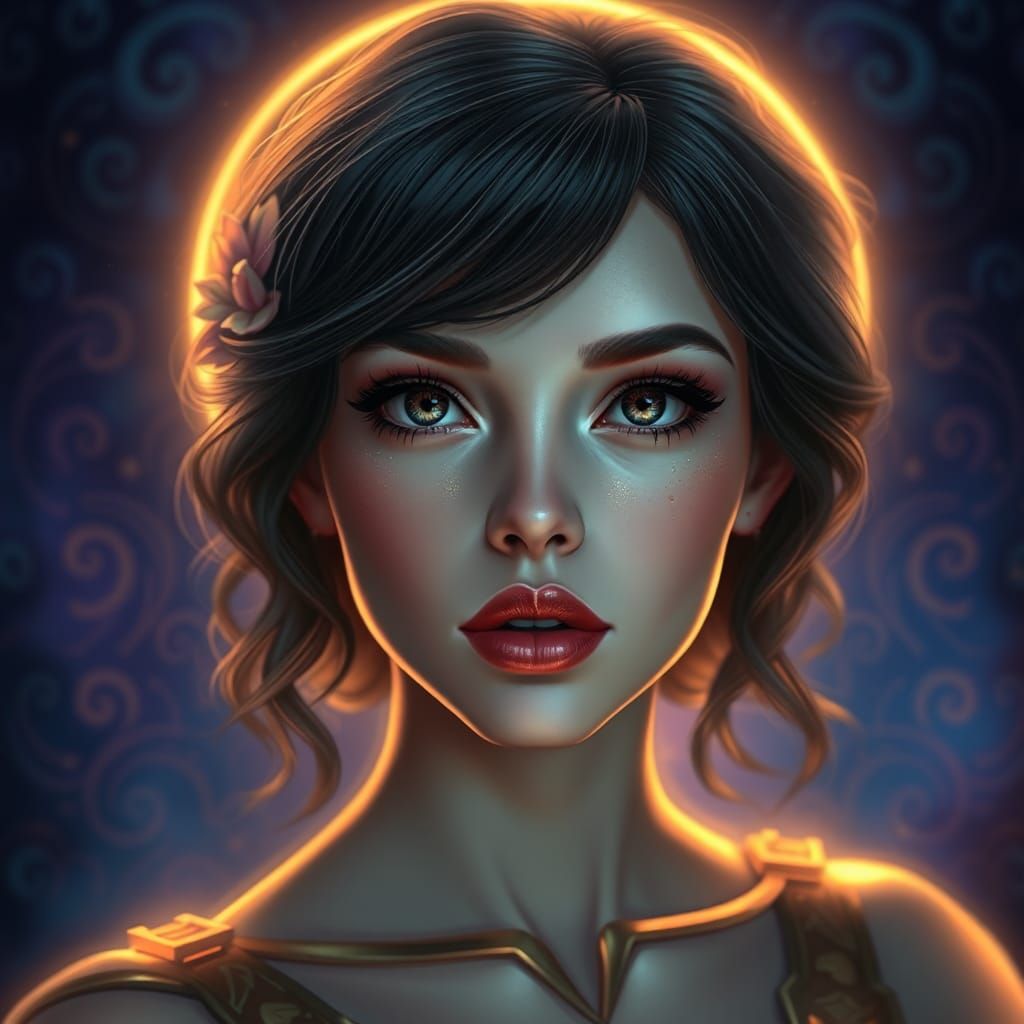 Dreamlike Portrait with Golden Light in Matte Painting Style