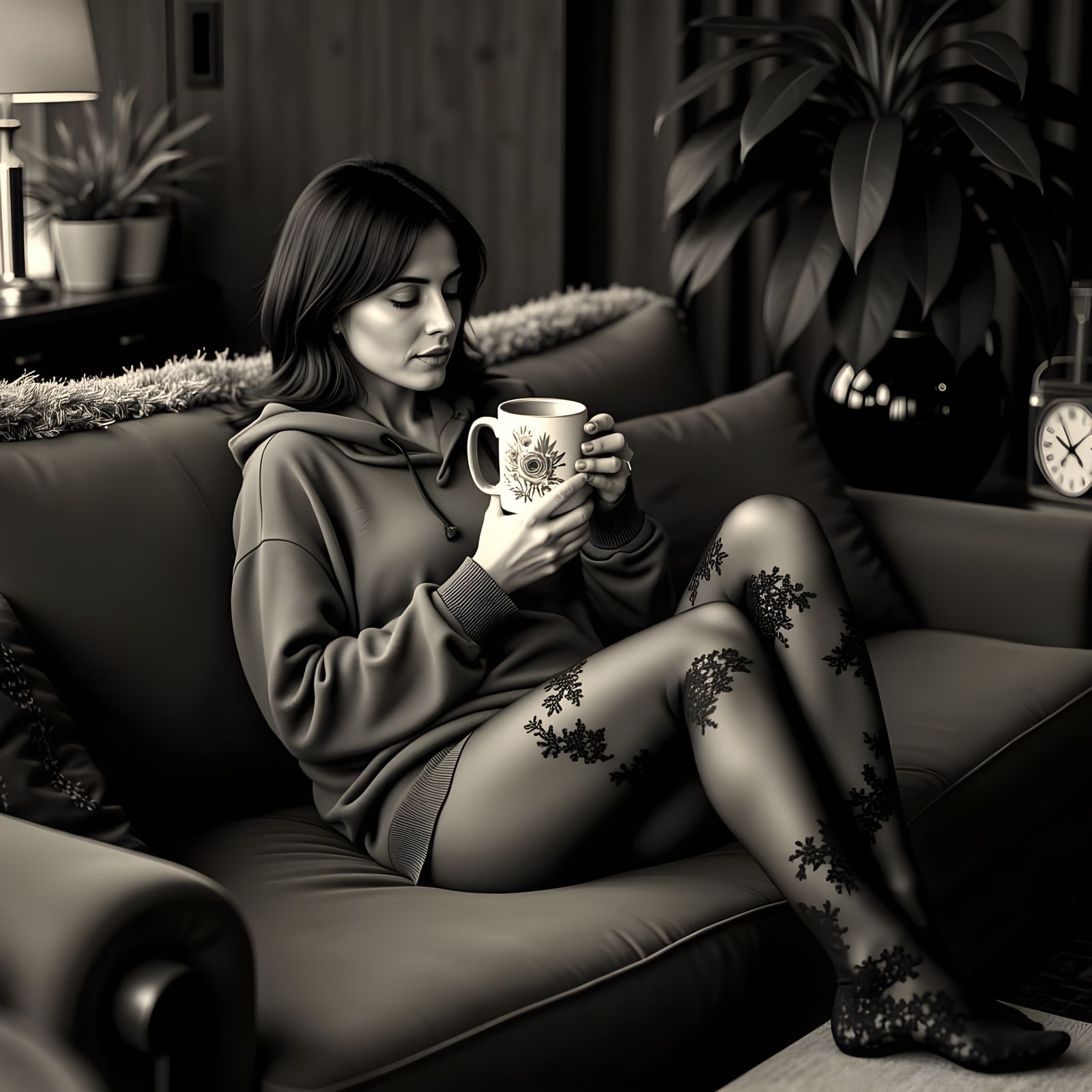 Relaxing on a Cozy Brown Couch