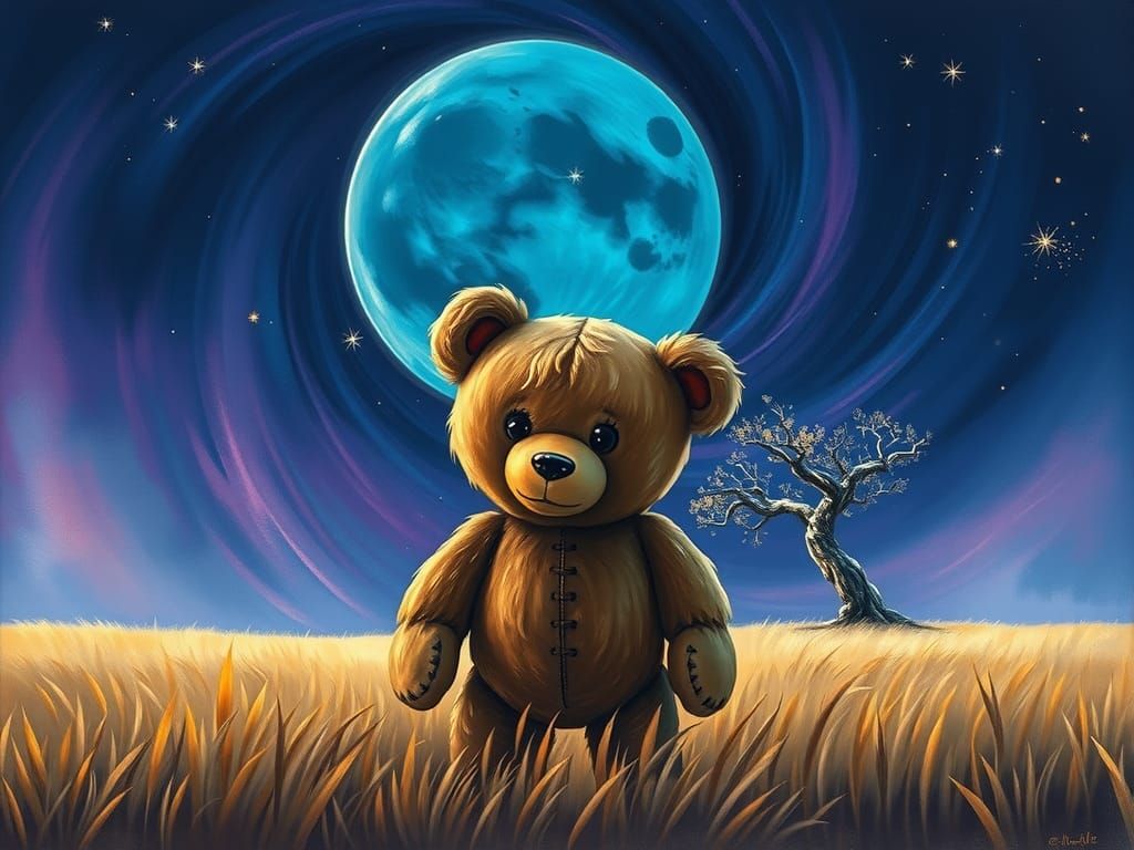 Teddy Bear's Lunar Reverie: Surrealist Dreamscape