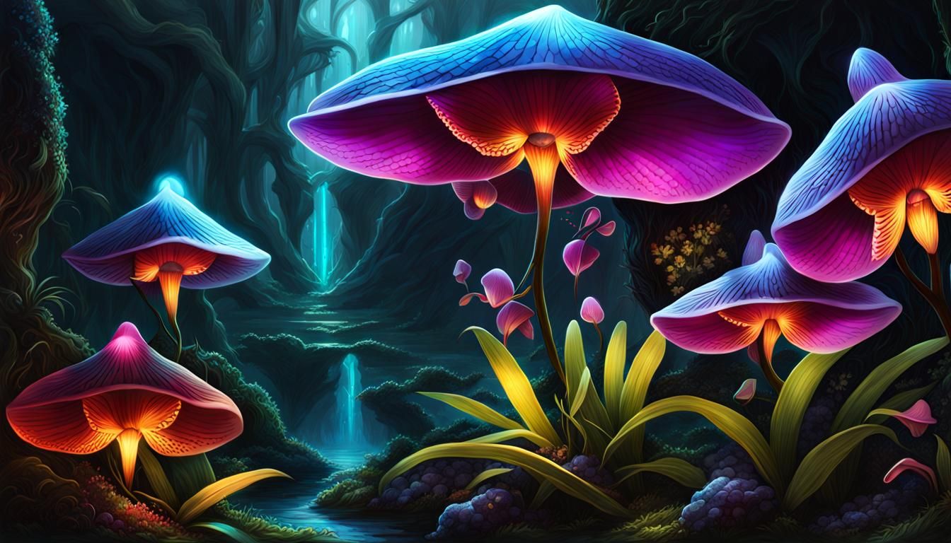 Bioluminescent Orchid Fantasy Scene