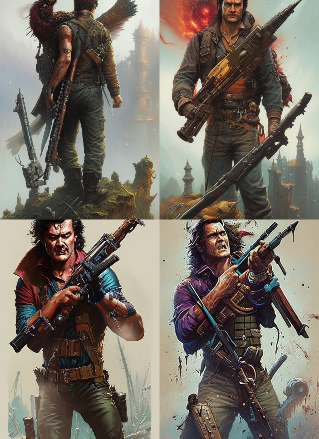 Ash from Evil Dead: Crayon Caricature with Holy Hand Grenade