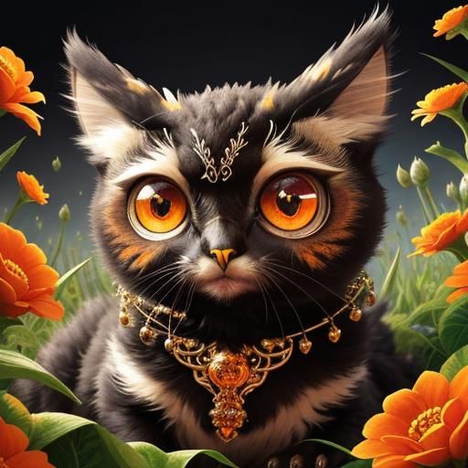 Cute Monster Cat with Tilted Head in Fantasy Art