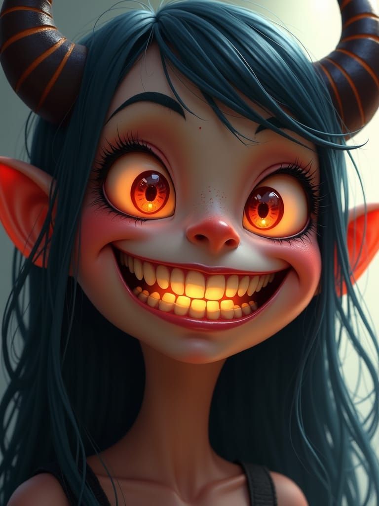 Mischievous Demon Lady with a Playful Grin