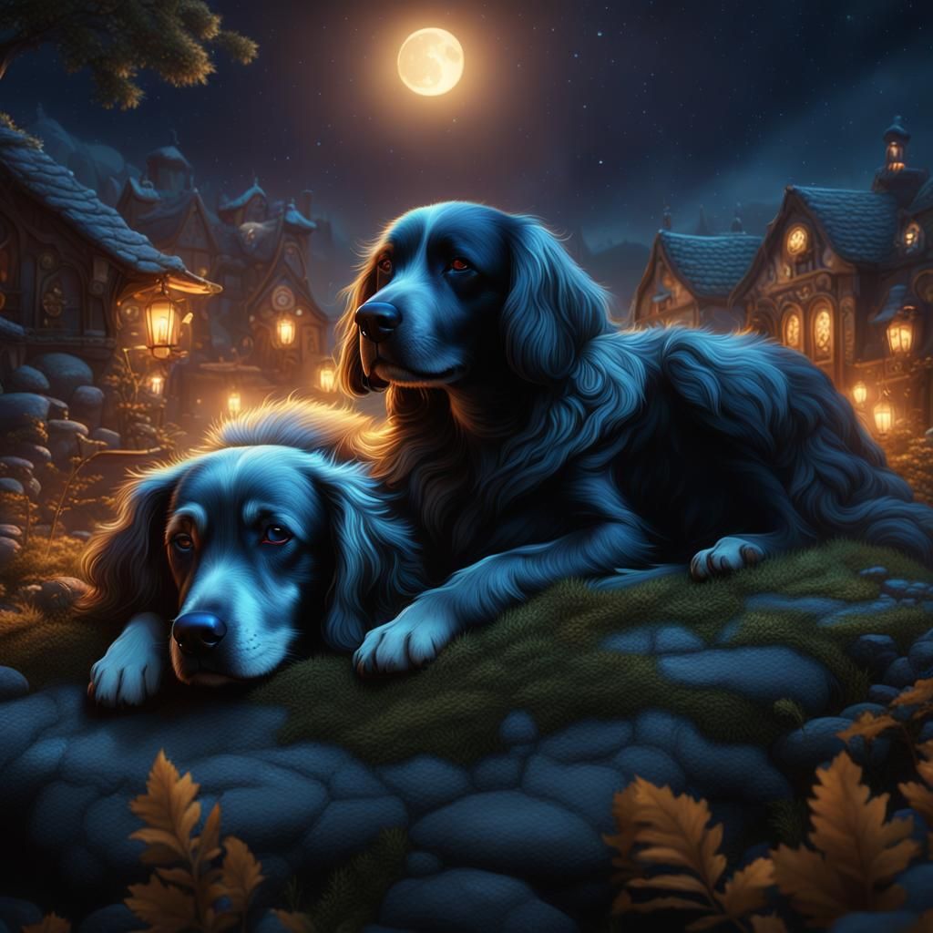 Dogs Sleeping Calmly: Detailed Fantasy Art