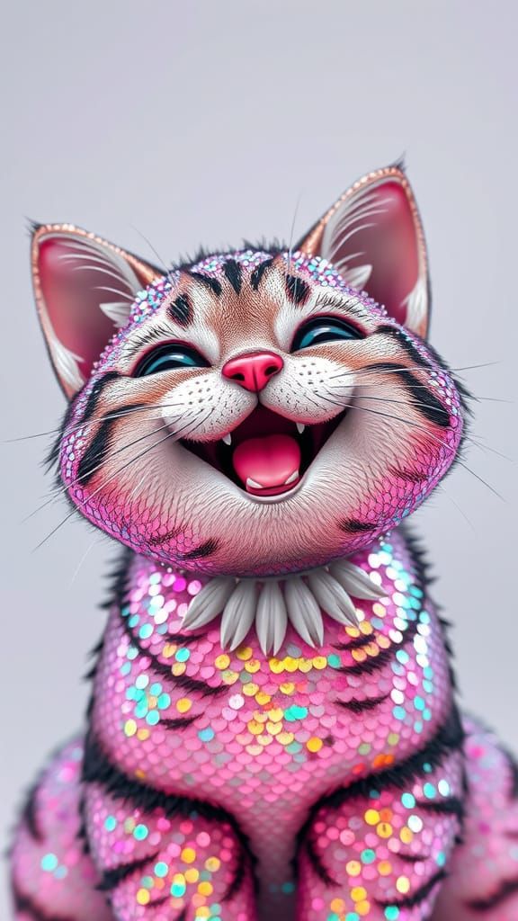 Holographic Sequin Kitty Cat Smiles Brightly