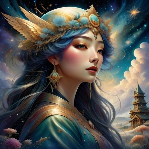 Sorceress in Pine Forest with Dynamic Clouds