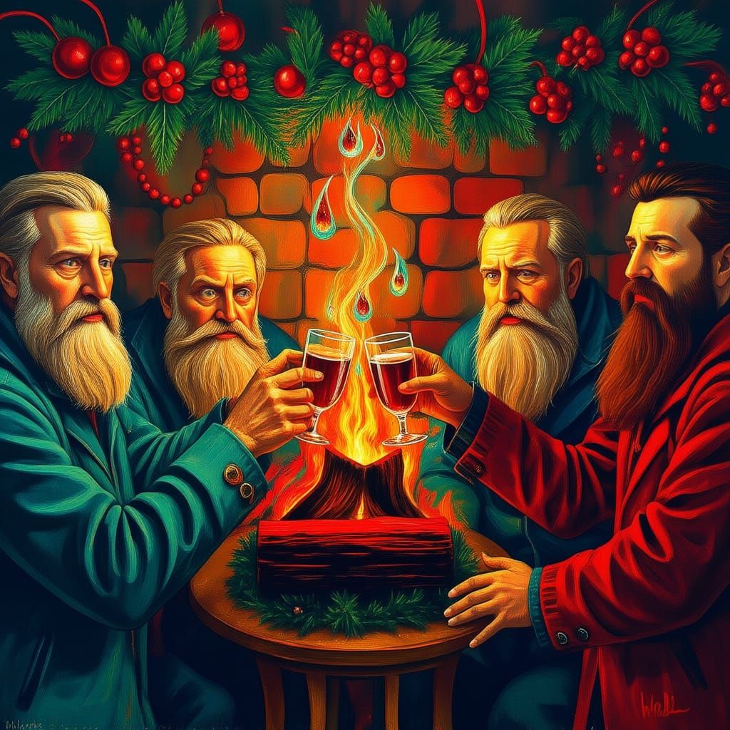 Joyous Yuletide Toast in Neo-Impressionist Style