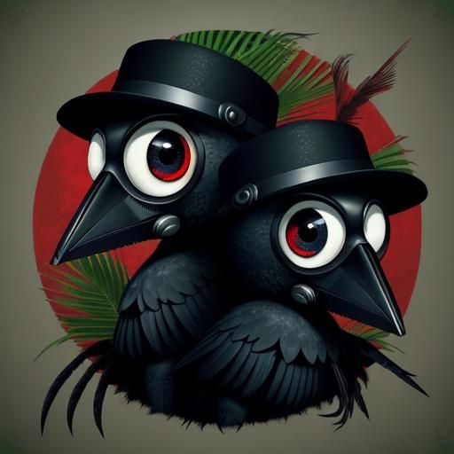 Surreal Tropical Crows with Eyeballs in 3D