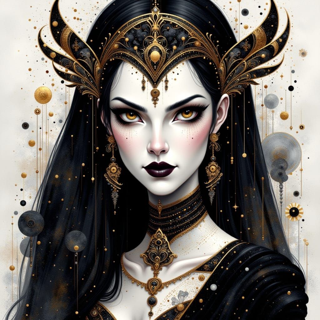 Goth Queen in Dynamic Ink Sketch Style