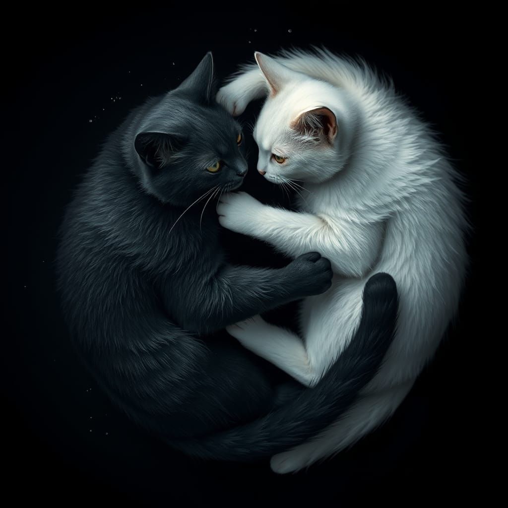 Yin and Yang Cats in Detailed Matte Painting