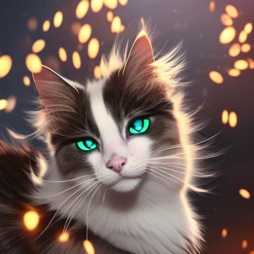 Cute Calico Cat with Fluffy Fur, Digital Art