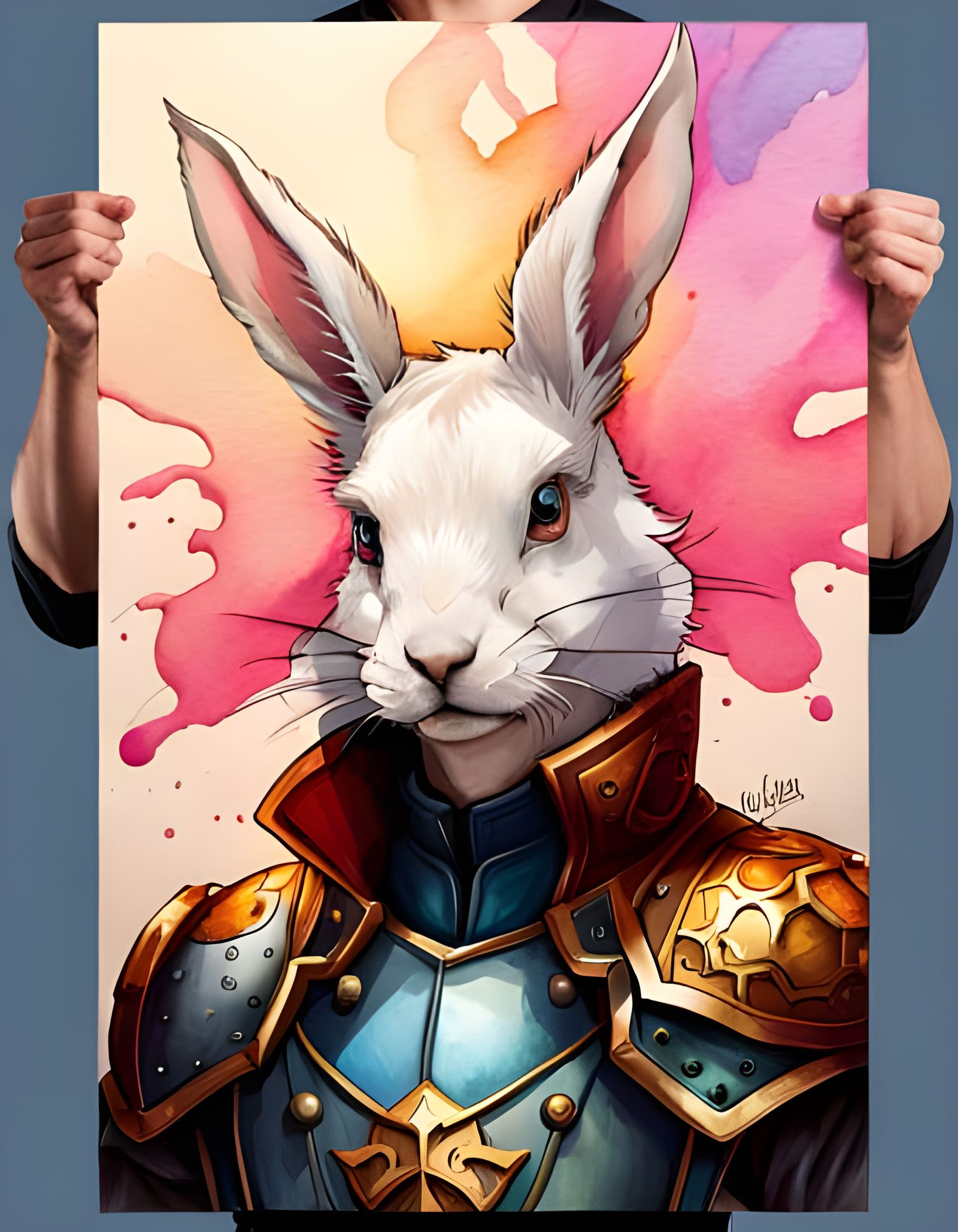 Cute Rabbit Knight Portrait in Watercolor