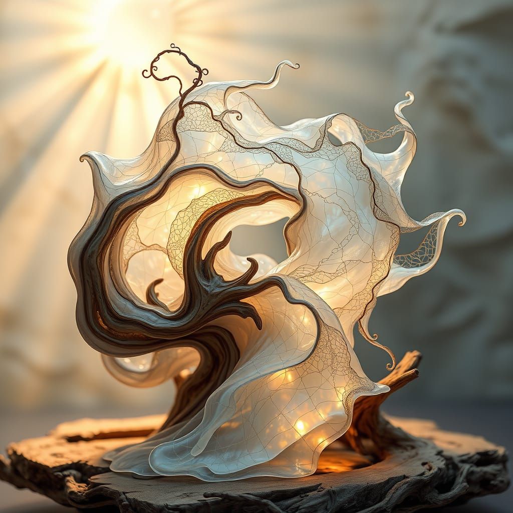 Glowing Liquid Opal Moonstone Art Nouveau Sculpture