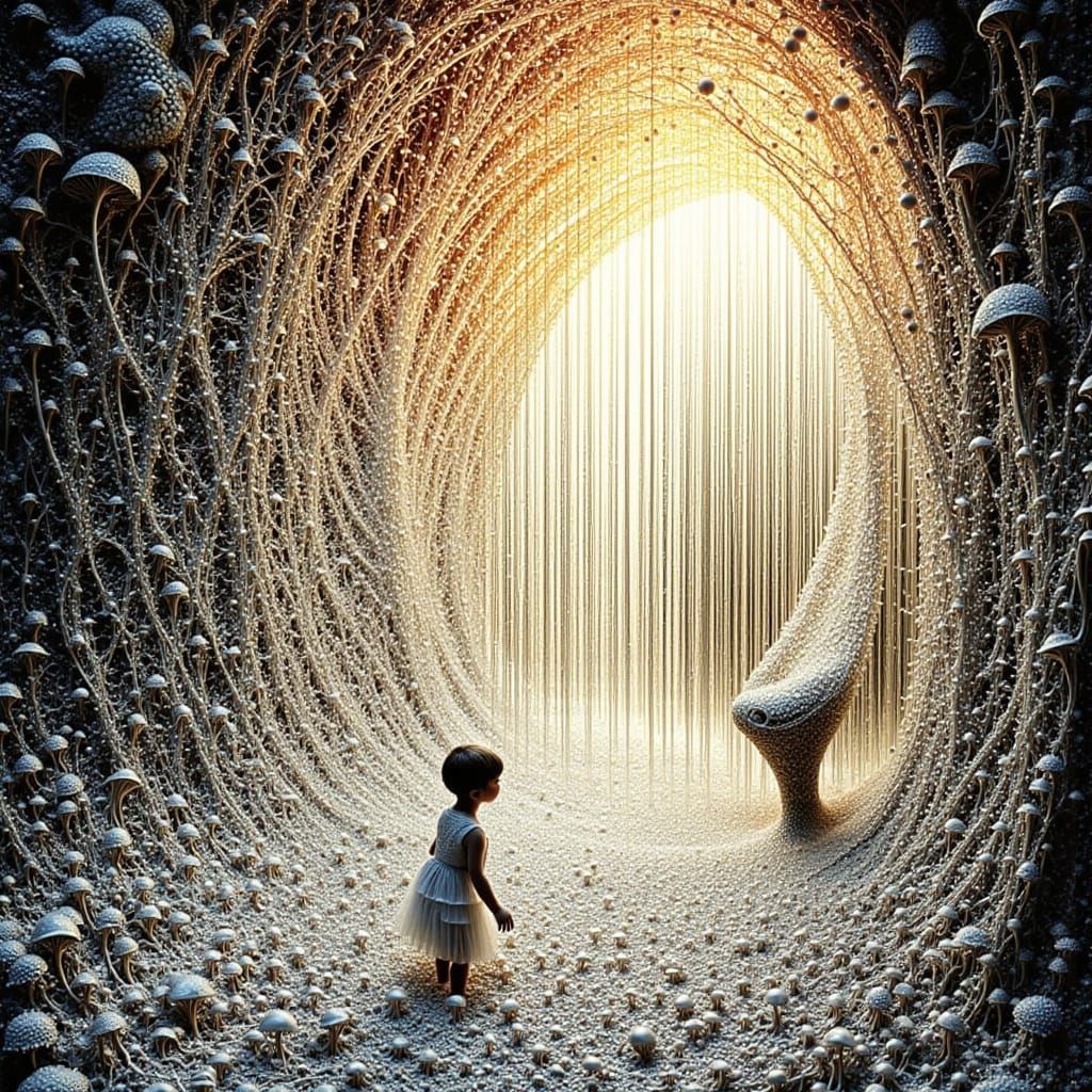 Surreal Fractal Light Patterns on Whitewashed Cliffs