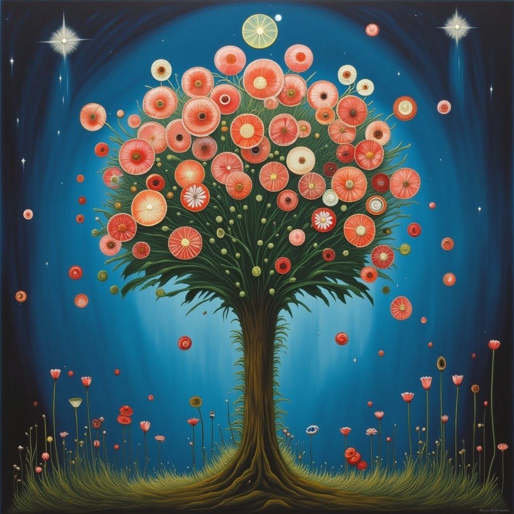 Surreal Flower Tree With Wondrous Elements