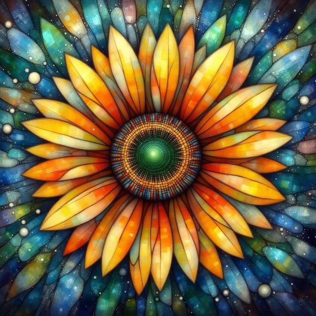 Gerbera Flower with Stained Glass Mosaic Effect