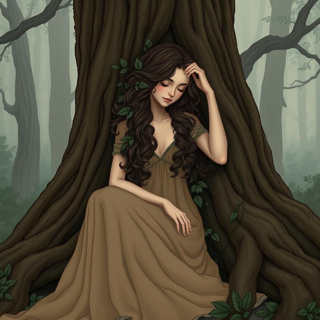 Wood Nymph in Misty Forest, Ethereal Artwork