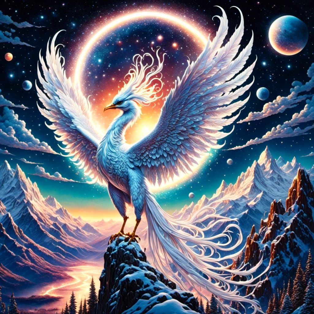 Rising Phoenix in Bioluminescent Fantasy Night Sky
